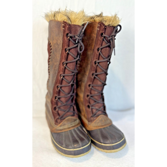 Sorel Cate The Great Tall Brown Tan Fur-Lined Waterproof Women Boots Size 9 - Picture 1 of 10
